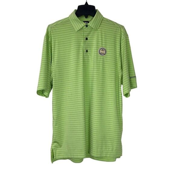 Footjoy PGA Golf Polo Shirt Mens Medium Lime Green Striped Embroidered Crest - Picture 1 of 16